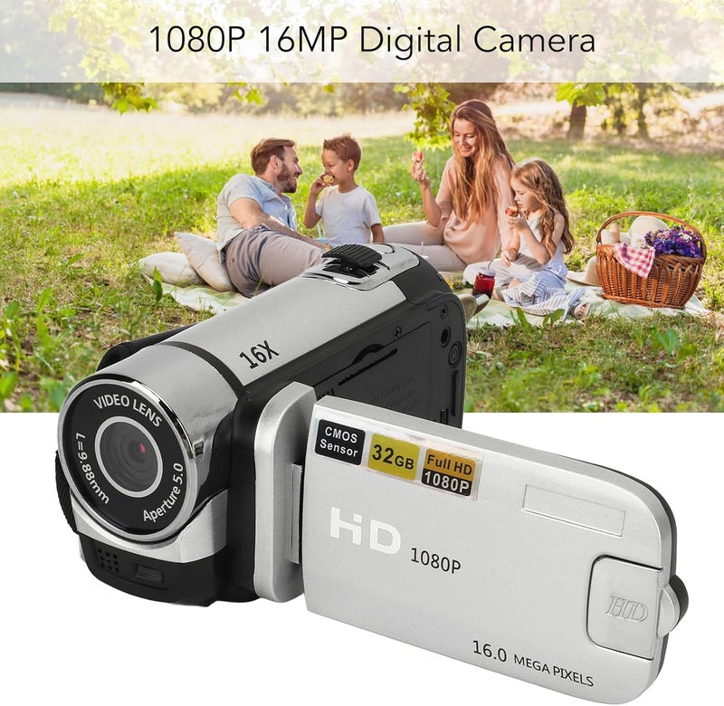 Sanpyl Video Camera Camcorder, 1080P 16MP 16X Zoom 2.4 Inch Rotatable Screen Camcorder, Handheld Video Recorder with Fill Light & 1/4 inch Thread Hole for Teens Beginner Adult (Silver) - Image 5